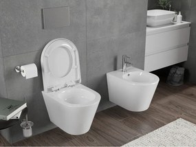 Mexen Rico, závesná WC misa 490x360x370 mm, Rimless Tornádo + WC sedadlo z duroplastu, biela lesklá, 30720200T