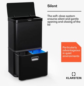 Klarstein Touchless, senzorový odpadkový kôš, 56 l, z nehrdzavejúcej ocele, 3 koše, Soft-Close zatváranie, napájaný batériou, LED displej, časovač