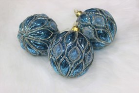 Tyrkysovo modré závesné vianočné gule 3ks 10cm