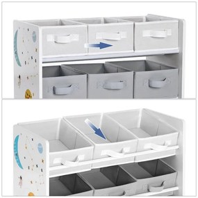 Detský regál s látkovými boxmi ANET modro-biely