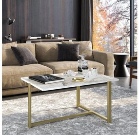 Asir Konferenčný stolík MERIDETHS 45x92 cm zlatá/biela AS0760