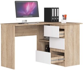 Rohový písací stôl B16 124 cm dub sonoma/biely pravý