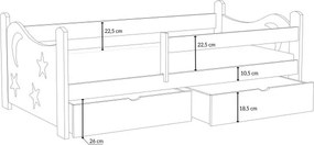Detská posteľ z masívu borovice STARS s výrezom a šuplíkmi - 200x90 cm - BIELA