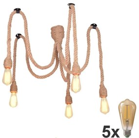 Polux LED Luster na lanku ROPE CASA 5xE27/10W/230V pavúk SA1201+5xBG0227