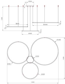 Závesné LED svietidlo Saturno, 3x LED 100w, 4000k, g