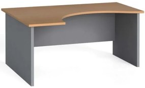 Rohový kancelársky pracovný stôl PRIMO FLEXI, zaoblený 160x80 cm, sivá / buk, ľavý