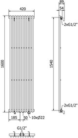 Mexen Tulsa, vykurovacie teleso 1600 x 420 mm, 613 W, čierna, W219-1600-420-00-70