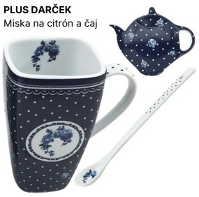 Darčeková sada šálka s lyžičkou "Elegant blue-white", porcelán, 600 ml