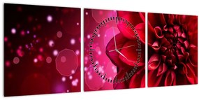 Obraz červené kvety (s hodinami) (90x30 cm)