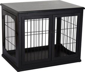 PawHut domáci psí box, psia búda s 2 vchodmi, zamykateľný psí box, psia búda pre malých psov, čierna, 58,5 x 81 x 66 cm | Aosom