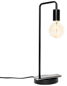 Moderná stolová lampa čierna s bezdrôtovým nabíjaním - Facil