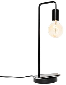Moderná čierna stolná lampa s bezdrôtovým nabíjaním - Facil