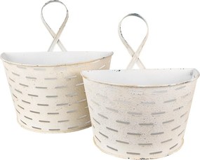 2ks béžový plechový obal na kvety Fun Antique - 33*17*35 / 29*15*32 cm