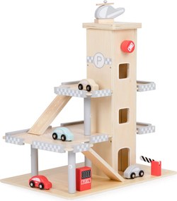 Drevená 3-poschodová garáž s výťahom, autíčka a vrtuľník ECOTOYS pre deti 3+