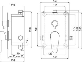 Novaservis Titania Smart, podomietková batéria s boxom 2 vývody, chrómová, BOX98051R,0