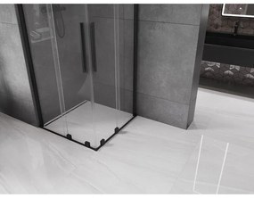 Mexen Velar Duo, sprchový kút s posuvnými dverami 90(dvere) x 90(dvere) cm, 8mm číre sklo, čierny matný profil, 871-090-090-02-70