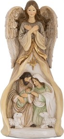 Béžová antik dekorácia anjel so svätou rodinou Angel - 15*12*30 cm