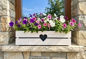 AMADEA Drevený obal na kvetináč so srdcom biely, 62x21,5x17cm Český výrobok