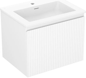 Mexen Rivel, kúpeľňová skrinka 60 cm s umývadlom Otis, 1 zásuvka, drážkovaná, biela matná, 91A20-06047-1-BF01-W18M01