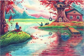 Obraz - Aquarel, Zátoka v horskej dedinke (90x60 cm)