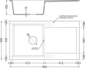 Mexen Leo - drez granitový 90x50cm, 1-komorový, čierna-zlatá, 6501901010-75