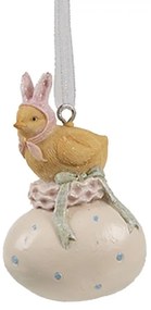 Béžová závesná dekorácia kuriatko králiček na vajíčku - 4*3*7 cm