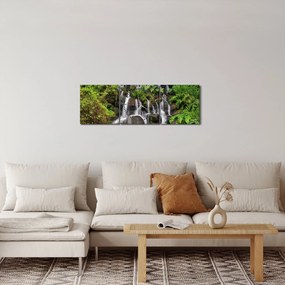 Obraz vodopádov v tropickom lese (s hodinami) (90x30 cm)