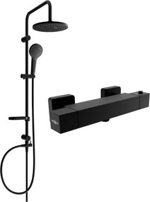 Mexen Erik, sprchový set s dažďovou sprchou a CUBE termostatickou sprchovou batériou, čierna matná, 77200205-70