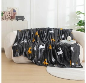 2x Tmavosivá vianočná mikroplyšová deka WHITE TREES 150x200 cm