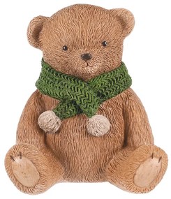 Dekorácia Medveď so zeleným šálom, polyresin, 10 cm