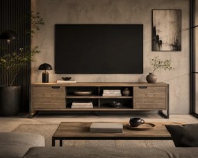 TV stolík Flow 200 cm z masívu hnedý/grafit