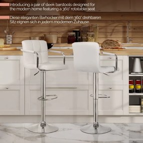 MIADOMODO Barová stolička 2 ks, s lakťovými opierkami, biela