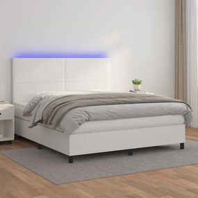 Boxspring posteľ s matracom a LED biela 160x200 cm umelá koža 3135832