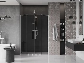 Mexen Velar Duo, posuvné sprchové dvere do otvoru 150 cm, 8mm šedé sklo, biela matná, 871-150-000-42-20