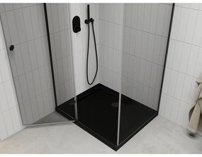 Mexen Roma, sprchovací kút s 1-krídlovými dverami 100 (dvere) x 80 (stena) cm, 6mm číre sklo, čierny profil, slim sprchová vanička 5cm čierna s čiernym sifónom, 854-100-080-70-00-4070B