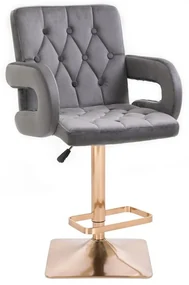 LuxuryForm DESIGN Barová stolička BOSTON VELUR na zlatej hranatej podstave - šedá