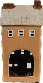 Hnedý keramický svietnik na čajovú sviečku domček Amster Village - 11*9*22 cm
