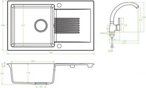 Laveo Ceilia, 1-komorový drez 760x440x185mm + drezová batéria, čierna, LAV-SJCA711T