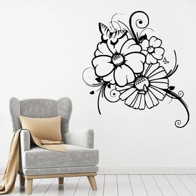 Veselá Stena Samolepka na stenu na stenu Kvety s motýlikmi Farba: černá
