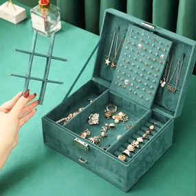 Elegantná šperkovnica CA7 organizér na bižutériu, zelená