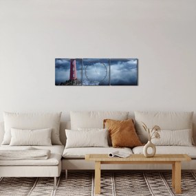 Obraz - Maják na útese (s hodinami) (90x30 cm)