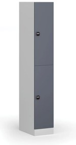 Šatníková skrinka s úložnými boxmi, 2 boxy, 1850 x 300 x 500 mm, demont, zámok s čítačkou RFID kariet, tmavosivé dvere