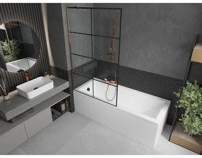 Mexen Next, vaňová zástena 1-krídlová 100 x 150 cm, fixné krídlo, 6 mm číre sklo s čiernym vzorom, ružové zlato profil, 895-100-000-00-77-60