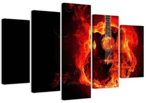 Obraz na plátně pětidílný Kytarová hudba Fire - 100x70 cm