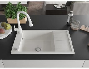 Mexen Elias, 1-komorový granitový drez 795x480x200 mm a drezová batéria Elia, biela, 6511-20-670101-20