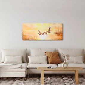 Obraz - Žeriavy pri západe slnka (120x50 cm)