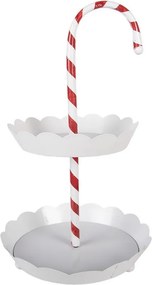 Biely kovový 2-poschodový etažér s cukrovou palicou - Ø 29*47 cm
