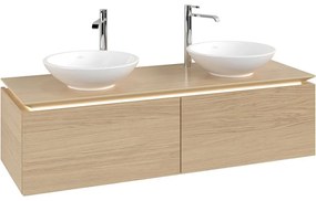 VILLEROY &amp; BOCH Legato závesná skrinka pod dve umývadlá na dosku, 2 zásuvky, s LED osvetlením, 1400 x 500 x 380 mm, Nordic Oak, B591L0VJ