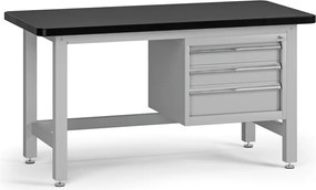 Pracovný stôl do dielne G4 so závesným boxom na náradie, MDF + PVC doska, 3 zásuvky, 1500 x 750 x 800 mm, sivá