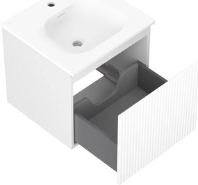 Mexen Rivel, kúpeľňová skrinka 50 cm s umývadlom Vela, 1 zásuvka, drážkovaná, biela matná, 91A20-05047-1-BF01-W23M01